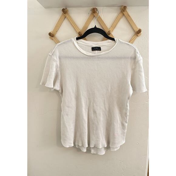 Zara Top Women's Plain White Tee Medium Waffle Short Sleeves 100% Cotton - Picture 2 of 8